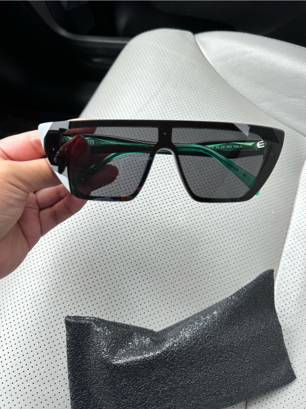 Diff Eyewear Wicked Black Oversized Square Sunglasses with Green Temples